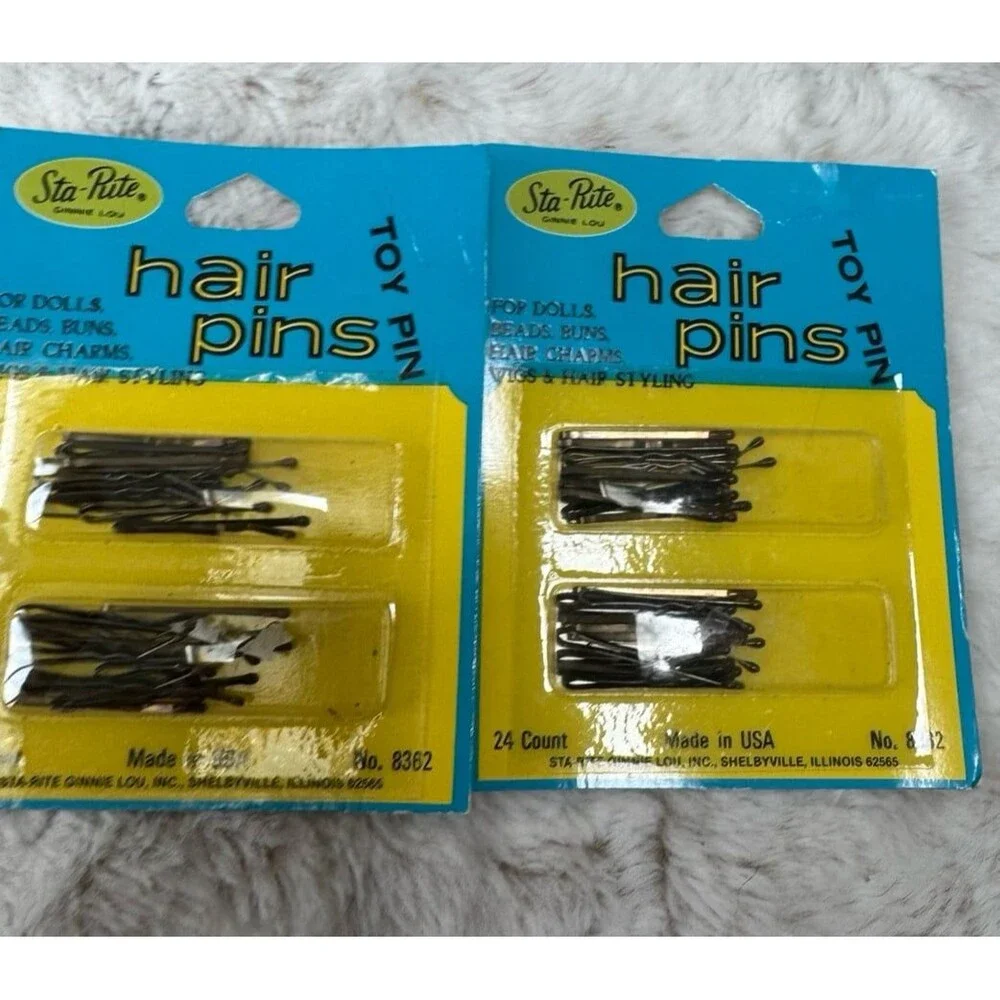 Vtg 2 packs STA-RITE Ginnie Lou Hair Toy Bobby Pins 24 Count Dolls, Wigs, Buns